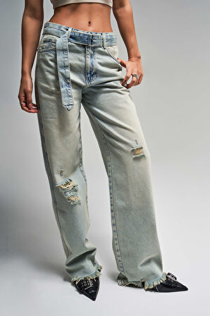 Kadın T. Kot Rengi 12s5-32 Kemer Detaylı %100 Koton The Belted Fit Denim Jean