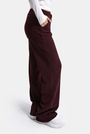 Kadın Bordo w6-35 Flare Fit İnce Fitilli Esnek Velvet Kadife Kumaş Pantolon