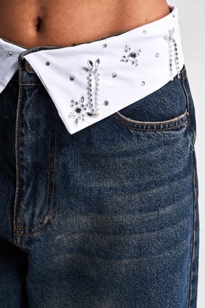 Kadın T.Kot Rengi Skater Fit Kemer El İşlemeli Tasarım Denim