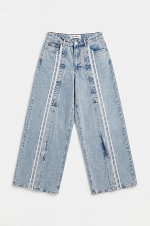 Kadın Kot Rengi 3s6-27 Palazzo Fit Şerit Detaylı Tasarım Denim Jean