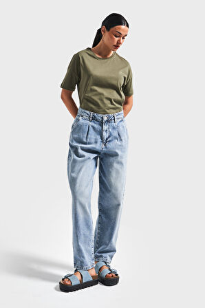 Kadın Mavi Renk 4S5-27 Relax Fit Rahat Kesim %100 Koton İç Boy 70 cm Denim Jean