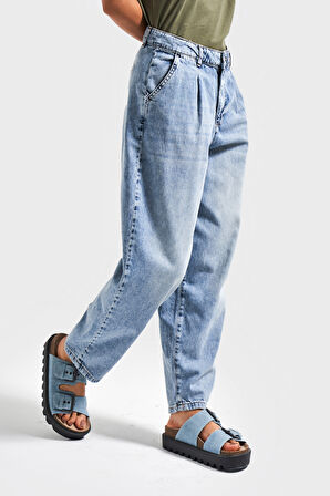 Kadın Mavi Renk 4S5-27 Relax Fit Rahat Kesim %100 Koton İç Boy 70 cm Denim Jean