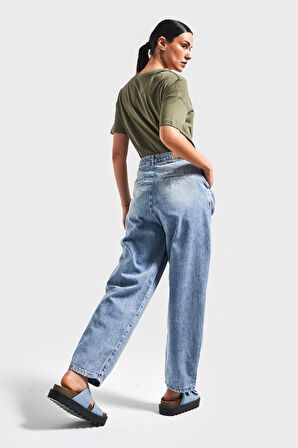 Kadın Mavi Renk 4S5-27 Relax Fit Rahat Kesim %100 Koton İç Boy 70 cm Denim Jean