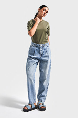 Kadın Mavi Renk 4S5-27 Relax Fit Rahat Kesim %100 Koton İç Boy 70 cm Denim Jean