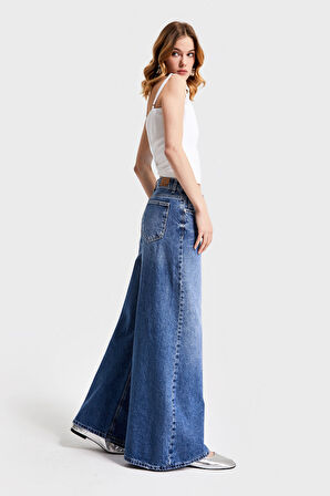 Kadın Mavi Renk 2S5-5 Süper Palazzo Fit Elaphant Leg %100 Koton Denim