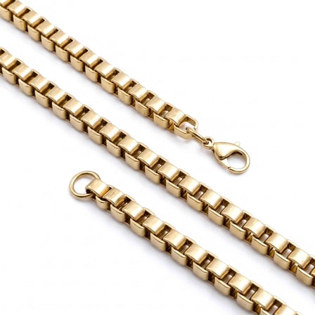 💎 Premium Parlak ve Şık Kare Arnavut Erkek Çelik Kolye 6x6 mm 55 cm 3183ECK016 - Gold Renk