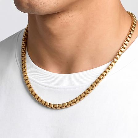 💎 Premium Parlak ve Şık Kare Arnavut Erkek Çelik Kolye 6x6 mm 55 cm 3183ECK016 - Gold Renk