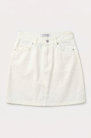 Kadın Kırık Beyaz 7s6-101 Straight Mini Denim Etek