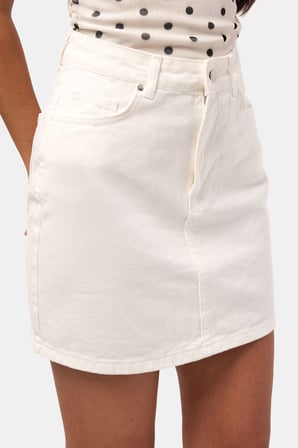Kadın Kırık Beyaz 7s6-101 Straight Mini Denim Etek