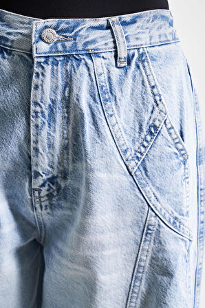 Kadın Kot Rengi 4S5-3 Mega Baggy Fit Süper Bol %100 Koton Rahat Kesim Denim Jean