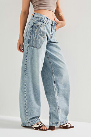 Kadın T.Kot Rengi 4S5-31 Baggy Balon Fit  Cep Detaylı %100 Koton Bol Kesim Denim Jean