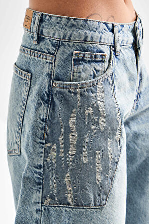 Kadın T.Kot Rengi 4S5-31 Baggy Balon Fit  Cep Detaylı %100 Koton Bol Kesim Denim Jean