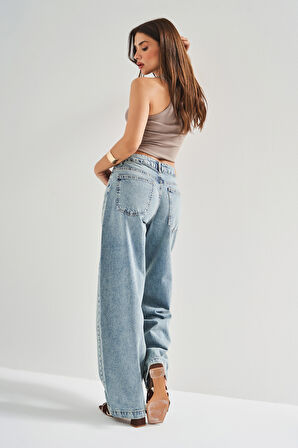 Kadın T.Kot Rengi 4S5-31 Baggy Balon Fit  Cep Detaylı %100 Koton Bol Kesim Denim Jean
