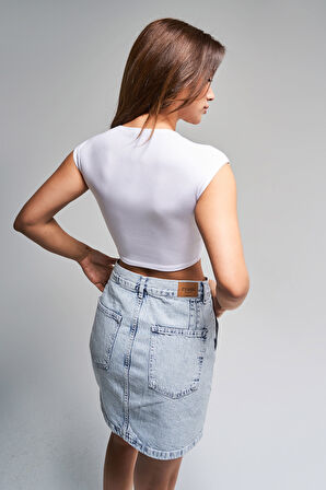 Kadın Beyaz Renk S5-2 Süper Esnek Kumaş %100 Pamuk Crop Fit Body