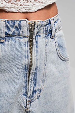 Kadın Ice Kot Rengi 4s5-75 Skater Fit %100 Koton Fermuar Detaylı Denim Jean
