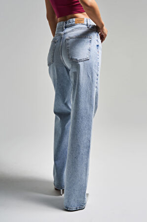 Kadın Snow Kot Rengi 4s5-3 Straight Fit Yüksek Bel Kemer Detaylı Tasarım Denim Jean