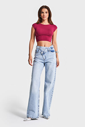 Kadın Snow Kot Rengi 4s5-3 Straight Fit Yüksek Bel Kemer Detaylı Tasarım Denim Jean