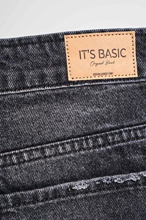 Kadın Koyu Füme Renk 12s5-1 Palazzo Fit Paça Detaylı İç Boy 80cm %100 Koton Denim Jean