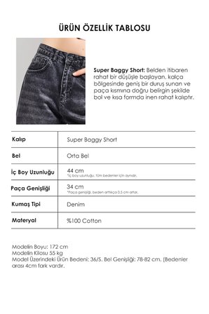 Kadın Koyu Füme 2s6-1 Maxi Süper Baggy Fit Bermuda Denim Şort