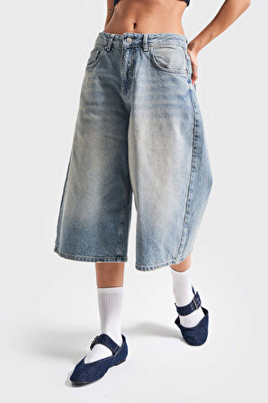 Kadın T.Kot Rengi 2S5-84 Süper Baggy Fit Maxi Boy %100 Koton Denim Şort