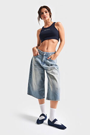Kadın T.Kot Rengi 2S5-84 Süper Baggy Fit Maxi Boy %100 Koton Denim Şort