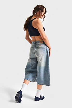 Kadın T.Kot Rengi 2S5-84 Süper Baggy Fit Maxi Boy %100 Koton Denim Şort