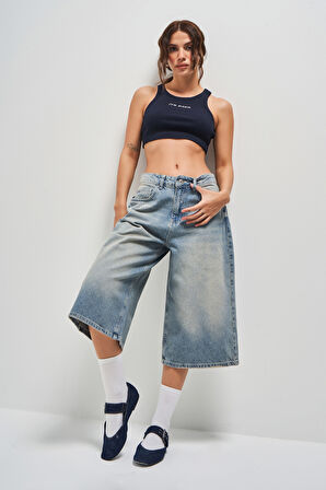 Kadın T.Kot Rengi 2S5-84 Süper Baggy Fit Maxi Boy %100 Koton Denim Şort