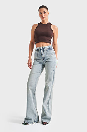 Kadın T.Kot Rengi 4s5-32 Flare Fit Esnek Likralı Kumaş İç Boy 83 cm Denim Jean