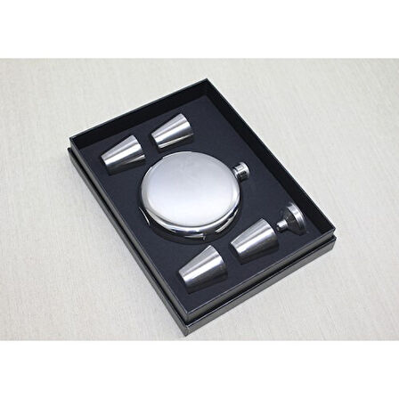 4 Shot Bardaklı Matara Seti Yuvarlak Çelik 