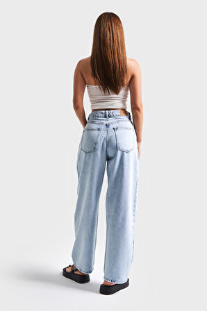 Kadın Snow Kot Rengi V-3s5-3 Wide Pleat Bol Kesim Viskon Kumaş %100 Koton Pileli Denim Jean