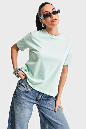 Kadın Mint Yeşili Renk S5 Bisiklet Yaka Basic T-Shirt