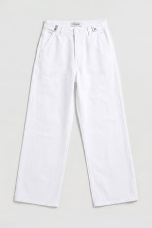 Kadın Beyaz 5s6-2 Wide Leg Kemer Detaylı Denim Jean