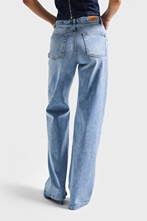 Kadın Kot Rengi 4s5-27 Straight Fit Likralı Esnek Kumaş İç Boy 83 Cm Yüksek Bel Denim Jean