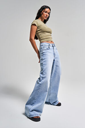 Kadın Snow Kot Rengi 4s5-3 Palazzo Fit Süper Esnek Kumaş İç Boy 83 Cm Denim Jean