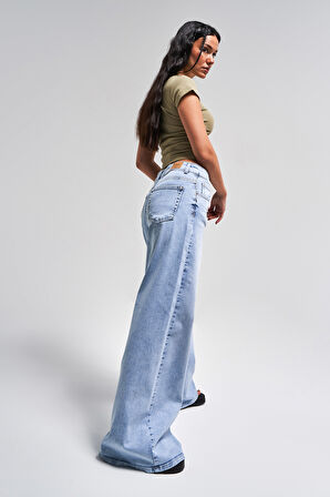 Kadın Snow Kot Rengi 4s5-3 Palazzo Fit Süper Esnek Kumaş İç Boy 83 Cm Denim Jean