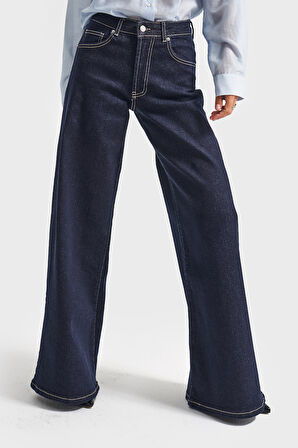 Kadın İndigo Renk 7w5-50 LYL36 Palazzo Fit Esnek Kumaş İç Boy 80cm Denim Jean