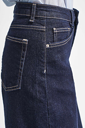 Kadın İndigo Renk 7w5-50 LYL36 Palazzo Fit Esnek Kumaş İç Boy 80cm Denim Jean