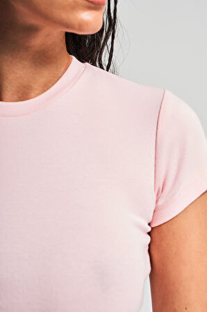 Kadın Pembe Renk s5-20 Süper Esnek Kumaş %100 Pamuk Bisiklet Yaka Basic Body