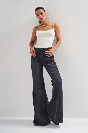 Kadın Koyu Füme Renk 2w5-1 Flare Fit Komfort Kumaş İç Boy 83cm Denim Jean