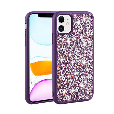 Apple iPhone 11 ile Uyumlu Kılıf Arka Yüzeyi Parlak Pırlanta Taşlı Tasarımlı Kapak