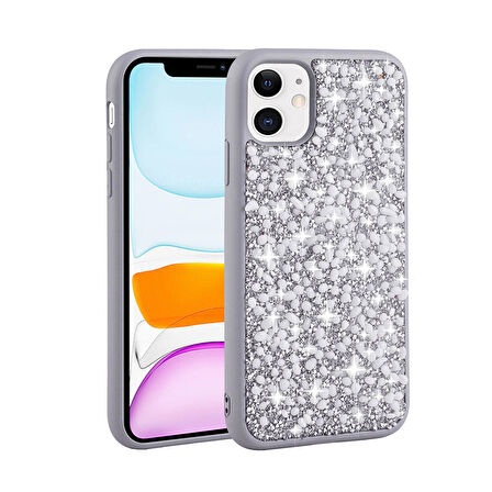 Apple iPhone 11 ile Uyumlu Kılıf Arka Yüzeyi Parlak Pırlanta Taşlı Tasarımlı Kapak