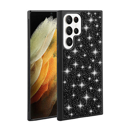 Samsung Galaxy S23 Ultra ile Uyumlu Kılıf Arka Yüzeyi Parlak Pırlanta Taşlı Tasarımlı Kapak