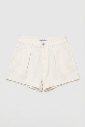 Kadın Kırık Beyaz Renk 7s6-101 Mini Boy Pileli %100 Koton Denim Şort
