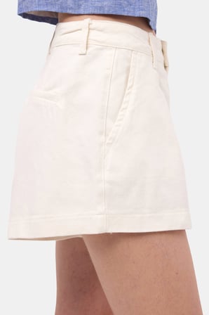 Kadın Kırık Beyaz Renk 7s6-101 Mini Boy Pileli %100 Koton Denim Şort