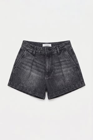 Kadın Koyu Füme 2s6-1 Mini Pileli Denim Şort