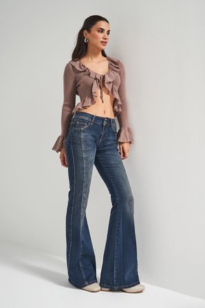 Kadın T.Kot Rengi 2w5-8 SWL Mid Rise Flare Fit Süper Esnek Kumaş İspanyol Paça Denim Jean