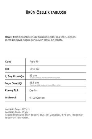 Kadın T.Kot Rengi 2w5-8 SWL Mid Rise Flare Fit Süper Esnek Kumaş İspanyol Paça Denim Jean