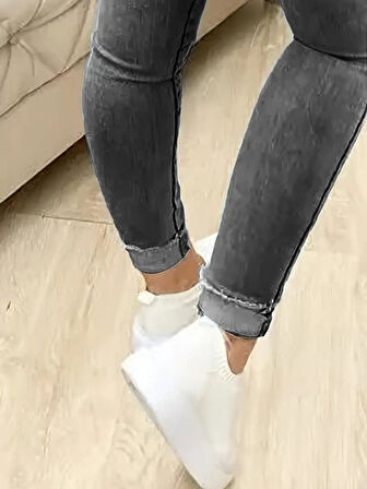 Kadın Yüksek Bel önden Düğmeli Jean Pantolon