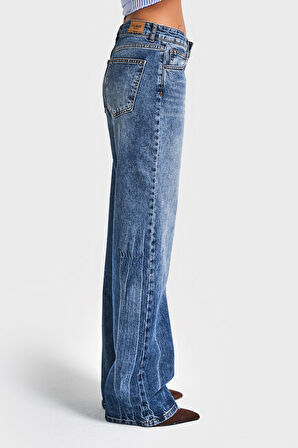Kadın Mavi Renk 35w5-5 Midrise Straight Fit Esnek Elastan Kumaş Denim Jean
