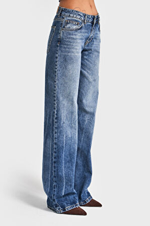 Kadın Mavi Renk 35w5-5 Midrise Straight Fit Esnek Elastan Kumaş Denim Jean